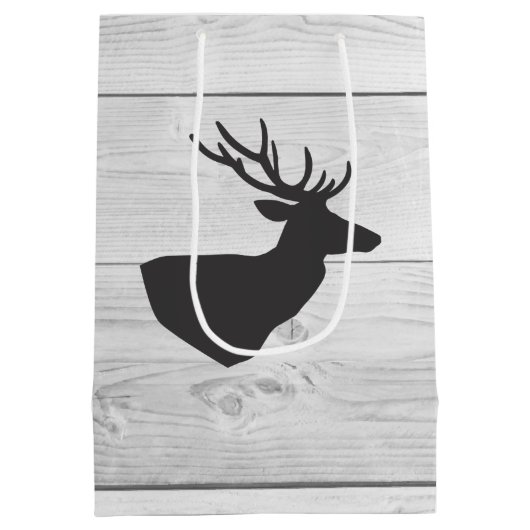Rustikale Silhouette von Grauen Hirschen und Weißh Mittlere Geschenktüte (Rückseite)