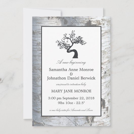 Rustikale Silver Birch Tree Baby Ankündigung (Vorderseite)