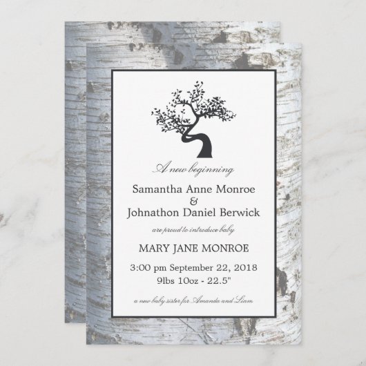 Rustikale Silver Birch Tree Baby Ankündigung (Vorne/Hinten)