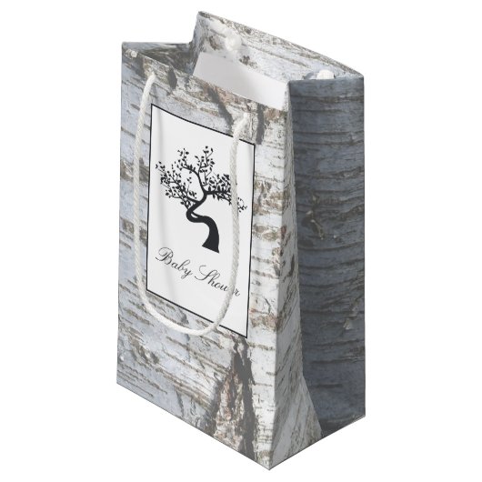 Rustikale Silver Birch Tree Babydusche Kleine Geschenktüte (Vorderseite Schrägansicht)