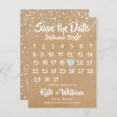 Rustikale Silver Liebe Herzkalender Ankündigungspostkarte (Vorne/Hinten)