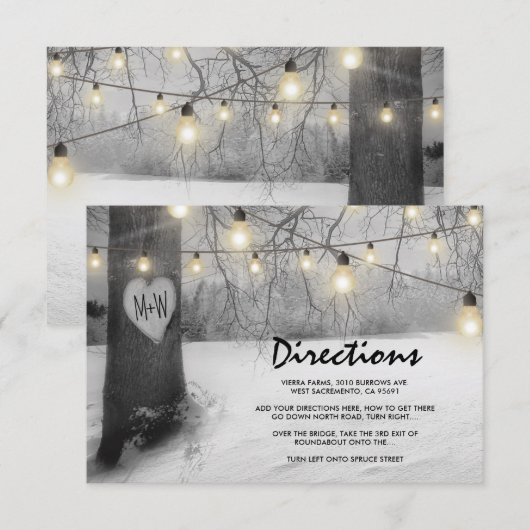 Rustikale Silver Winter Tree Lichter Hochzeiten De Begleitkarte (Vorne/Hinten)