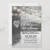 Rustikale Silver Winter Tree Twinkle Lights Weddin Einladung (Vorderseite)