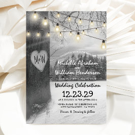 Rustikale Silver Winter Tree Twinkle Lights Weddin Einladung