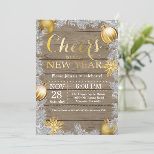 Rustikale Silvester-Party Einladung (Stehend Vorderseite)