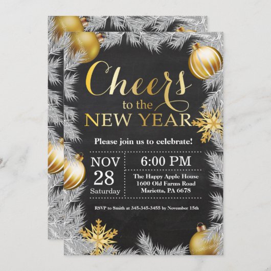 Rustikale Silvester-Party Einladung (Vorne/Hinten)