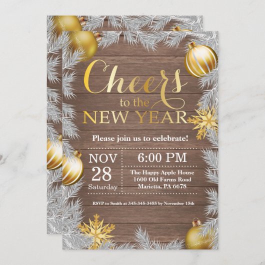 Rustikale Silvester-Party Einladung (Vorne/Hinten)