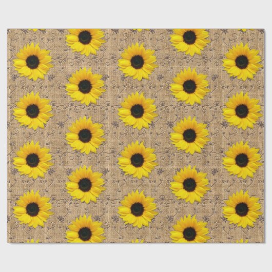 Rustikale simulierte Leinwand-Spitze-Sonnenblume Geschenkpapier (Flach)