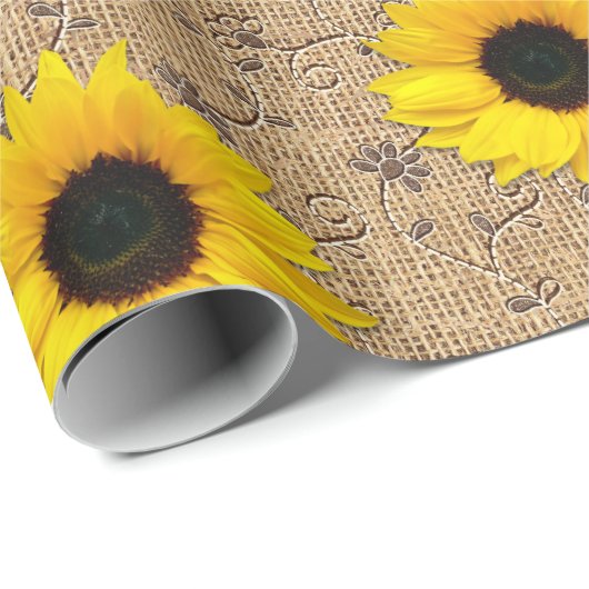 Rustikale simulierte Leinwand-Spitze-Sonnenblume Geschenkpapier (Rolleneckpunkt)