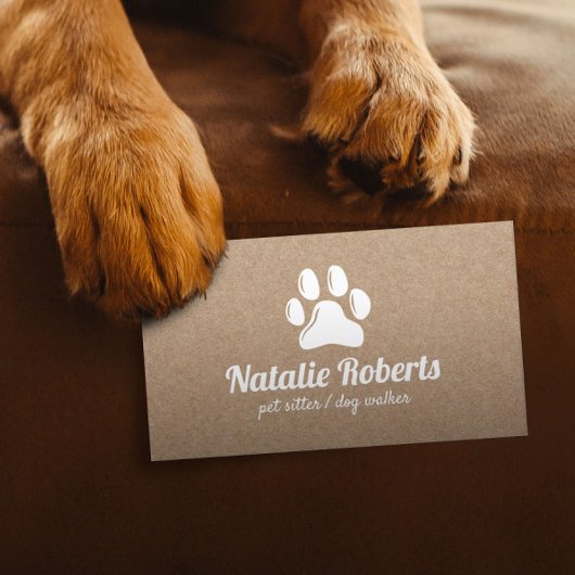 Rustikale Sitter Dog Walker Paw Logo Kraft Visitenkarte