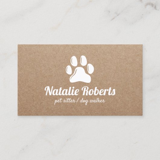 Rustikale Sitter Dog Walker Paw Logo Kraft Visitenkarte (Vorderseite)