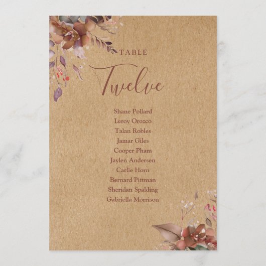 Rustikale Sitzplanung Tischnummer (Rückseite)