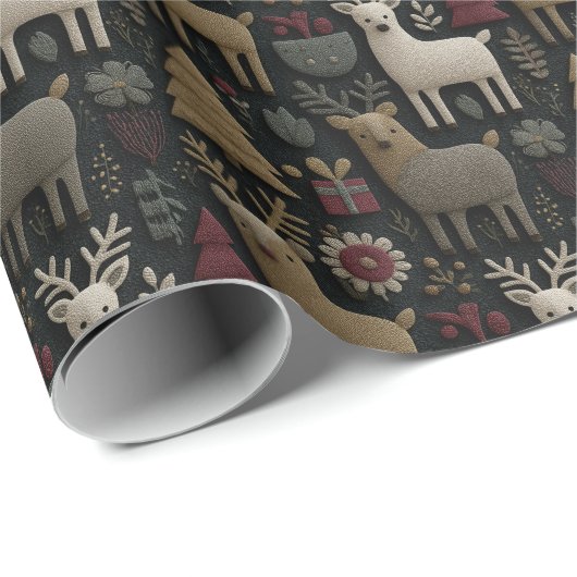 Rustikale skandinavische Rentier & Forest Weihnach Geschenkpapier (Rolleneckpunkt)