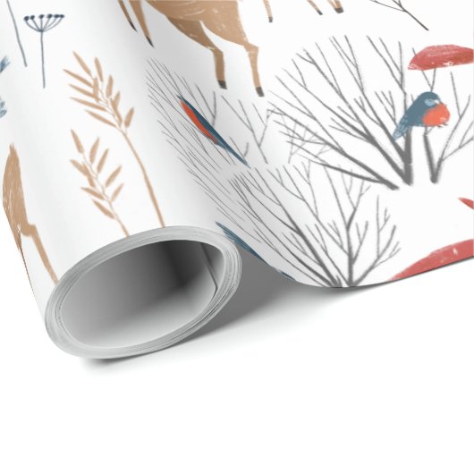 Rustikale skandinavische Wintertiere auf einem sch Geschenkpapier (Rolleneckpunkt)