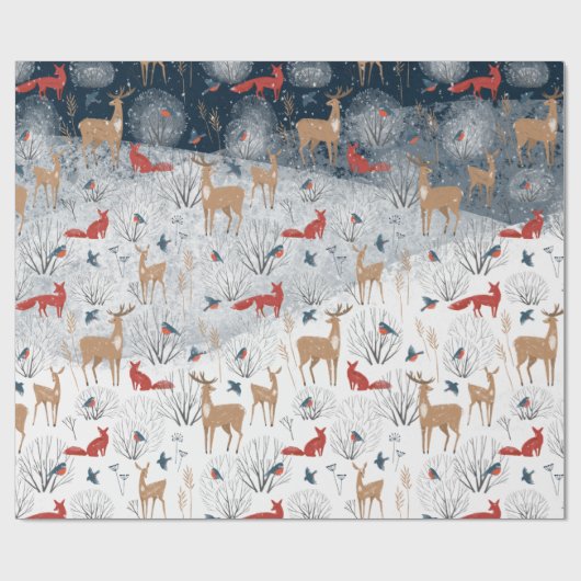 Rustikale skandinavische Wintertiere auf einem sch Geschenkpapier (Flach)
