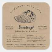 Rustikale Sketch-Eigenmarke Sourdough Hütte Label Quadratischer Aufkleber (Vorderseite)