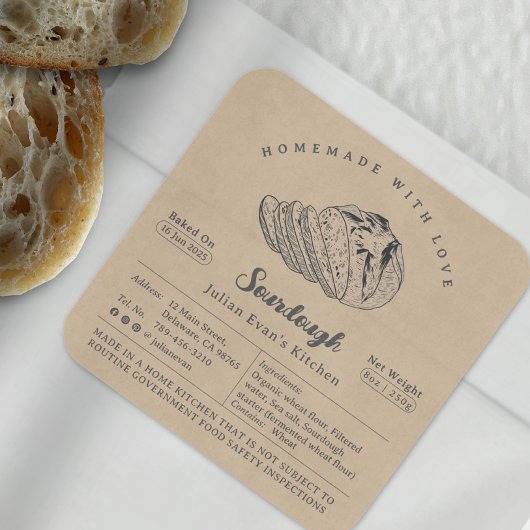 Rustikale Sketch-Eigenmarke Sourdough Hütte Label Quadratischer Aufkleber
