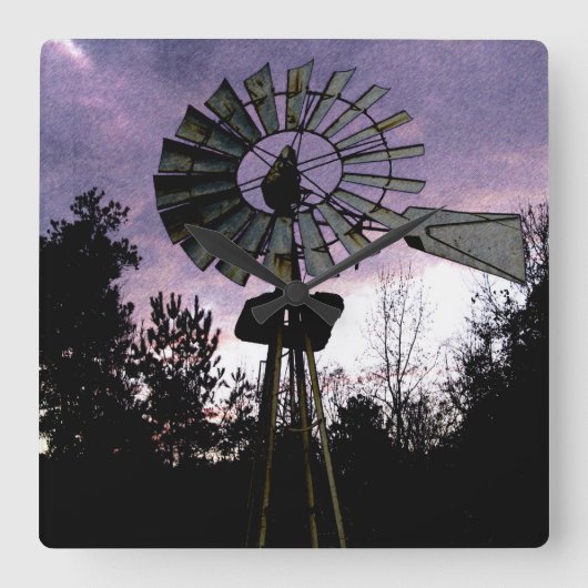 Rustikale skizzierte alte Windmühle Quadratische Wanduhr (Vorderseite)