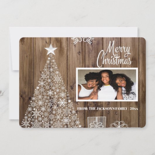 Rustikale Skripte Frohe Weihnachts-Foto Feiertagskarte (Vorderseite)