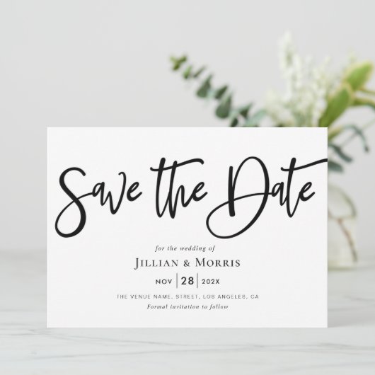 rustikale Skripteinladung Save the Date Einladung (Stehend Vorderseite)