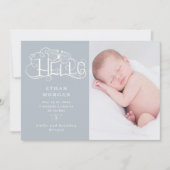 rustikale Skriptschmetterling-Blue-Geburtsankündig Einladung (Vorderseite)