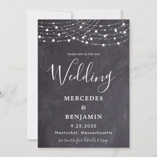 Rustikale Slate String Lights Landkreis QR Code We Einladung (Vorderseite)