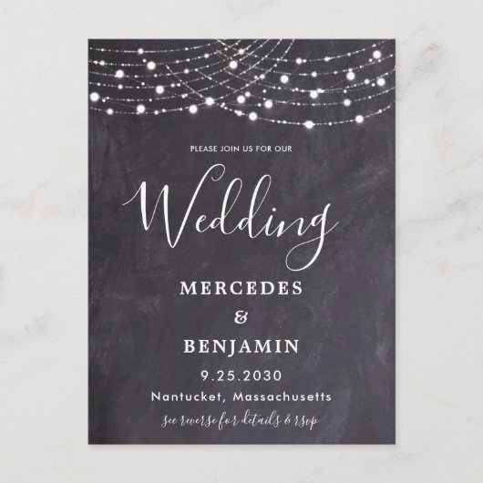 Rustikale Slate String Lights Landkreis QR Code We Einladungspostkarte (Vorderseite)