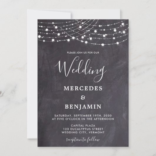Rustikale Slate String Lights Simple County Weddin Einladung (Vorderseite)