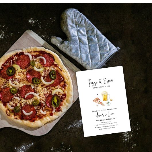 Rustikale Slice Pizza & Beers & Schnuller Kinderdu Einladung