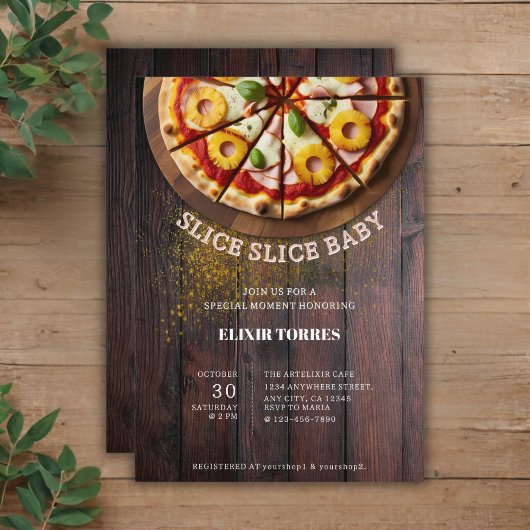 Rustikale Slice Slice Pizza Babydusche Einladung