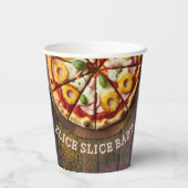 Rustikale Slice Slice Pizza Babydusche Pappbecher (Rückseite)