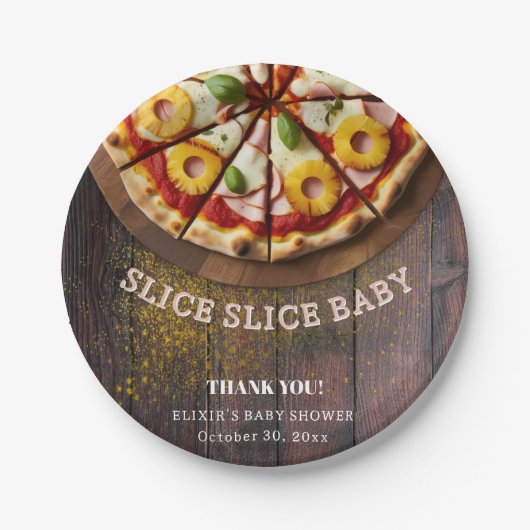 Rustikale Slice Slice Pizza Babydusche Pappteller (Vorderseite)
