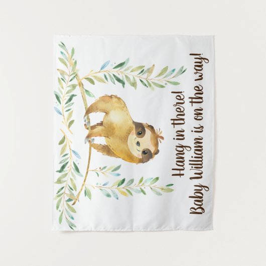 Rustikale Sloth Baby Dusche Hintergrund Wandteppich (Vorderseite)