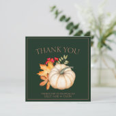 Rustikale Smaragdgrüne Herbstkürbis Hochzeit Dankeskarte (Stehend Vorderseite)