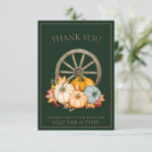 Rustikale Smaragdgrüne Herbstkürbis Hochzeit Dankeskarte (Stehend Vorderseite)