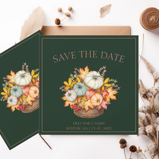 Rustikale Smaragdgrüne Herbstkürbis Hochzeit Save The Date