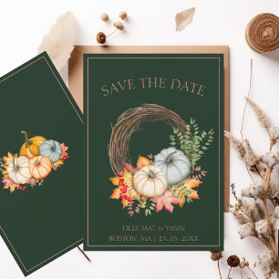 Rustikale Smaragdgrüne Herbstkürbis Hochzeit Save The Date