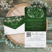 Rustikale Smarald Green String Lights QR Code Wedd All In One Einladung