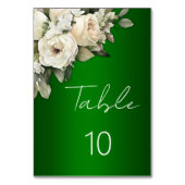 Rustikale Smarald Green White Rose Bouquet Wedding Tischnummer (Vorderseite)