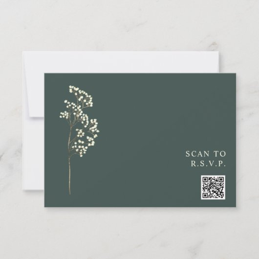 Rustikale Smarald Gypsophila QR Code Wedding RSVP Karte (Vorderseite)
