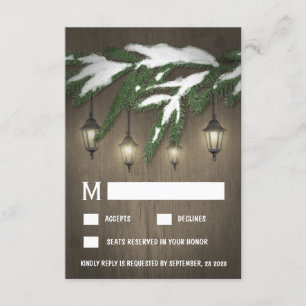 Rustikale Snow Evergreen Lantern Wedding RSVP Kart Karte