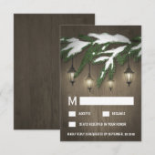 Rustikale Snow Evergreen Lantern Wedding RSVP Kart Karte (Vorne/Hinten)