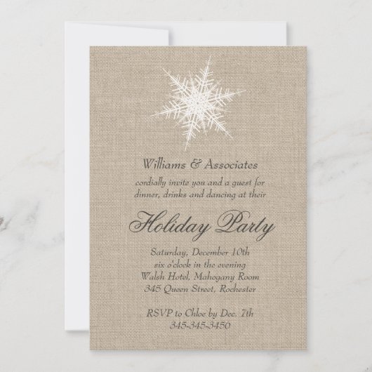 Rustikale Snowflake Corporate Holiday Einladung (Vorderseite)