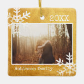 Rustikale Snowflake-Familie Gold Keramikornament (Vorderseite)