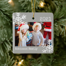 Rustikale Snowflake-Familie Keramikornament