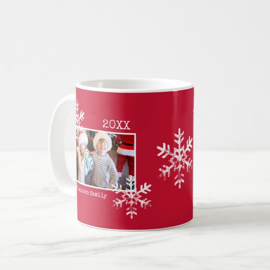 Rustikale Snowflake Rotes Foto Tasse (Vorderseite Links)