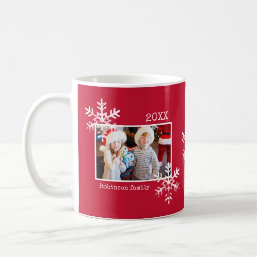 Rustikale Snowflake Rotes Foto Tasse (Links)