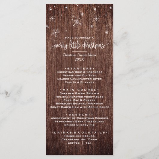 Rustikale Snowflake Weihnachtskarte Menükarte (Vorderseite)