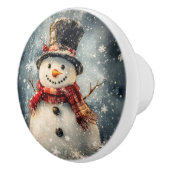 Rustikale Snowman Illustration Weihnachten Keramikknauf (Rechts)