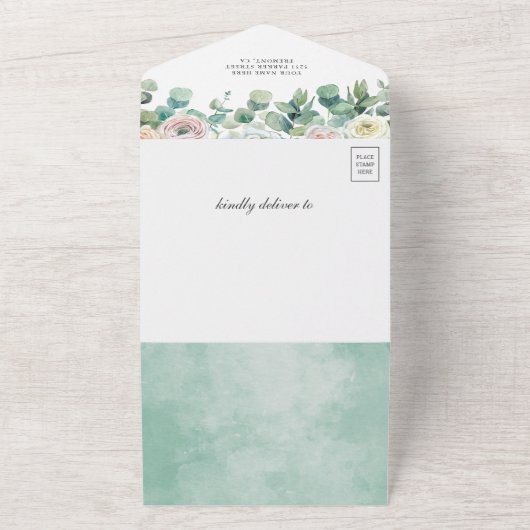 Rustikale Soft Rose Eucalyptus Baby Dusche All In One Einladung (Außenbereich)